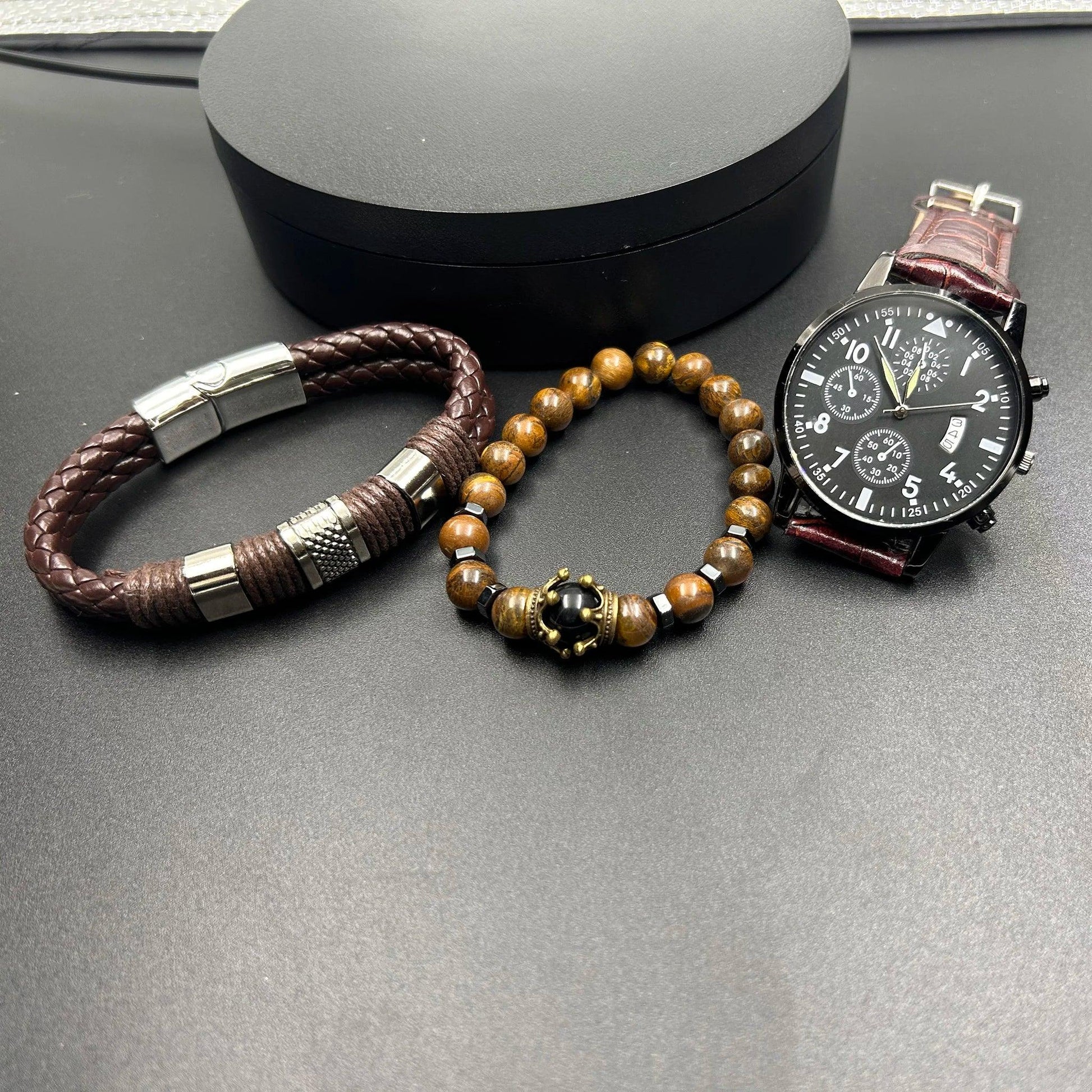 Elegant Men's Quartz Watch & Retro Bracelet Set – Premium Edition - nexivobd