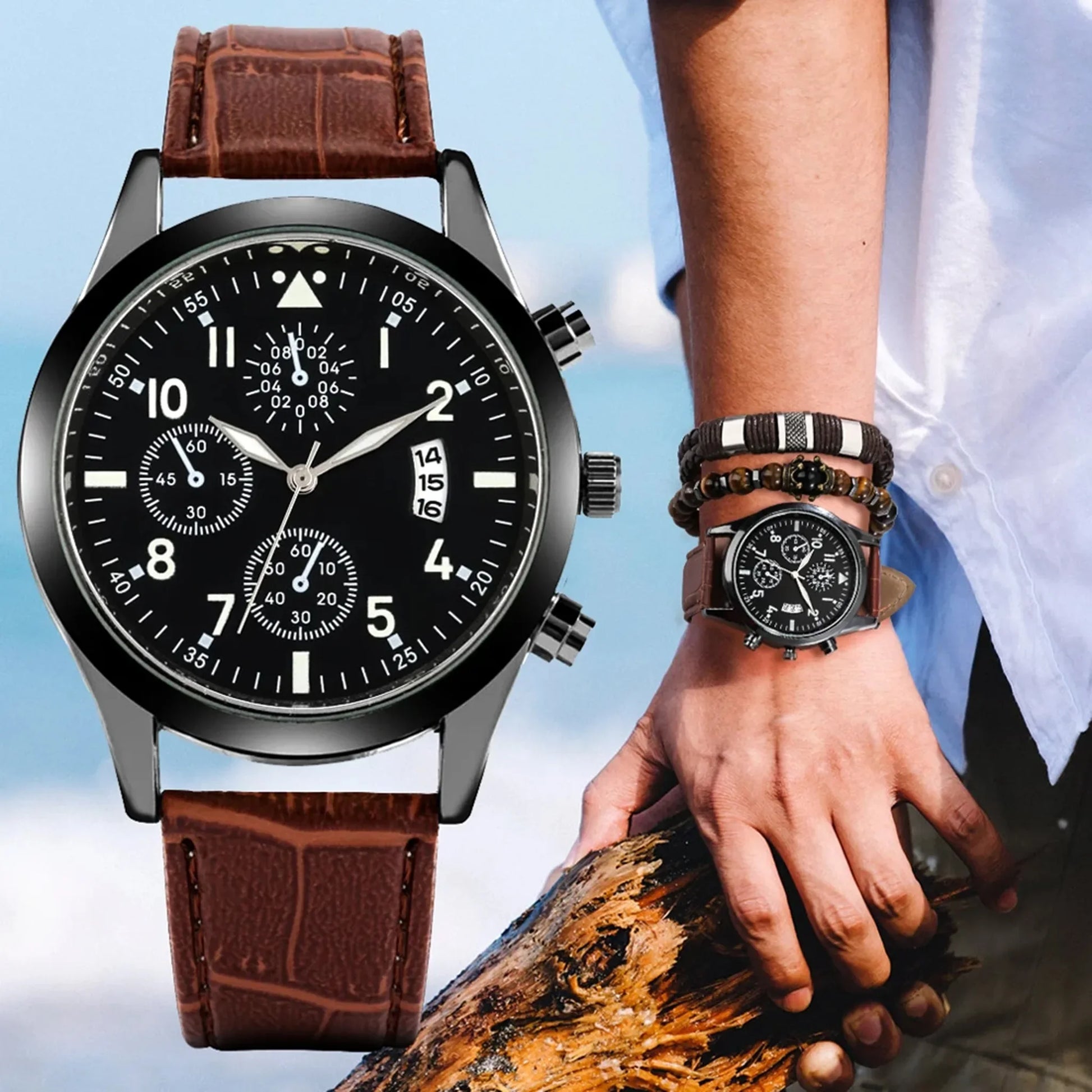 Elegant Men's Quartz Watch & Retro Bracelet Set – Premium Edition - nexivobd