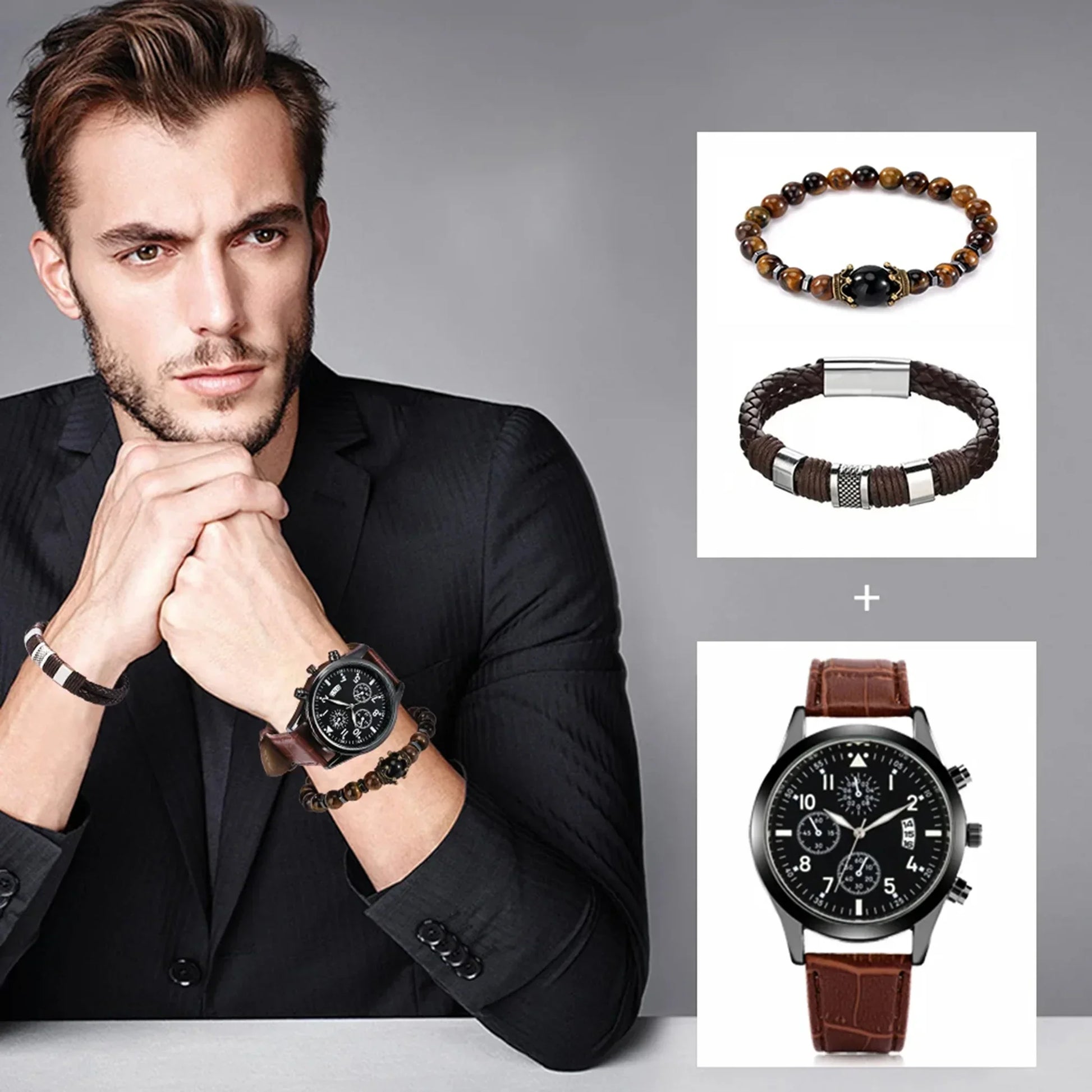 Elegant Men's Quartz Watch & Retro Bracelet Set – Premium Edition - nexivobd