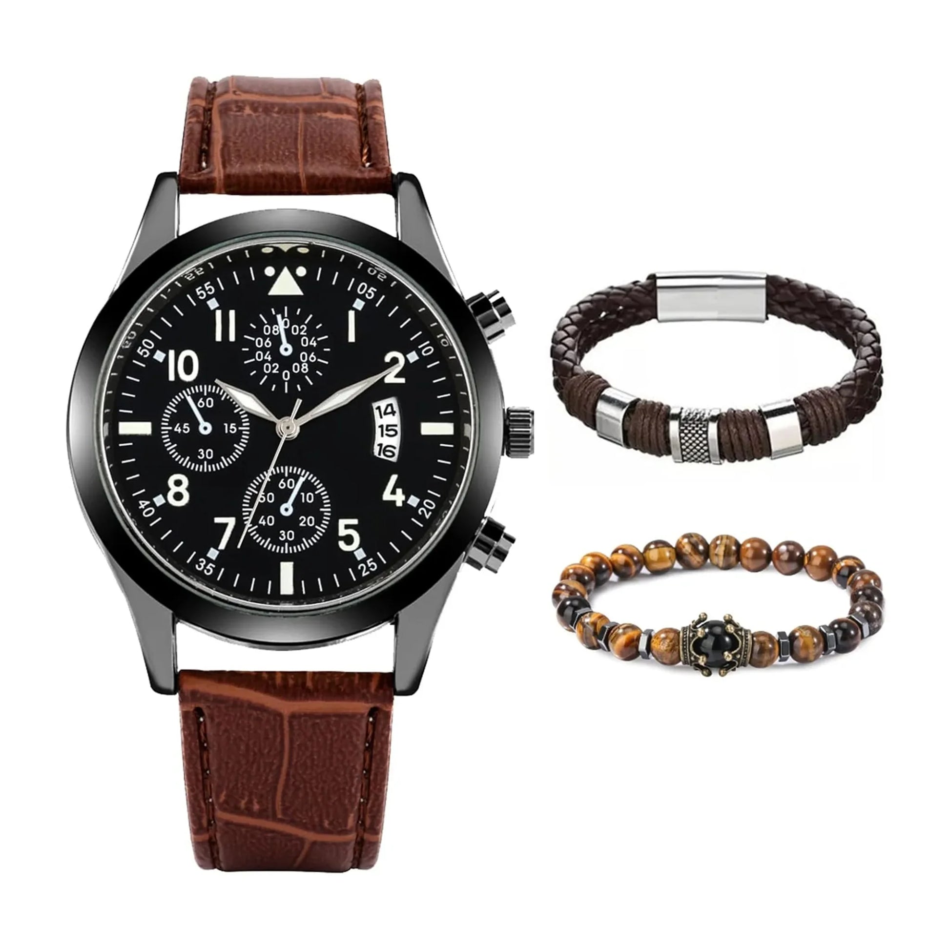 Elegant Men's Quartz Watch & Retro Bracelet Set – Premium Edition - nexivobd