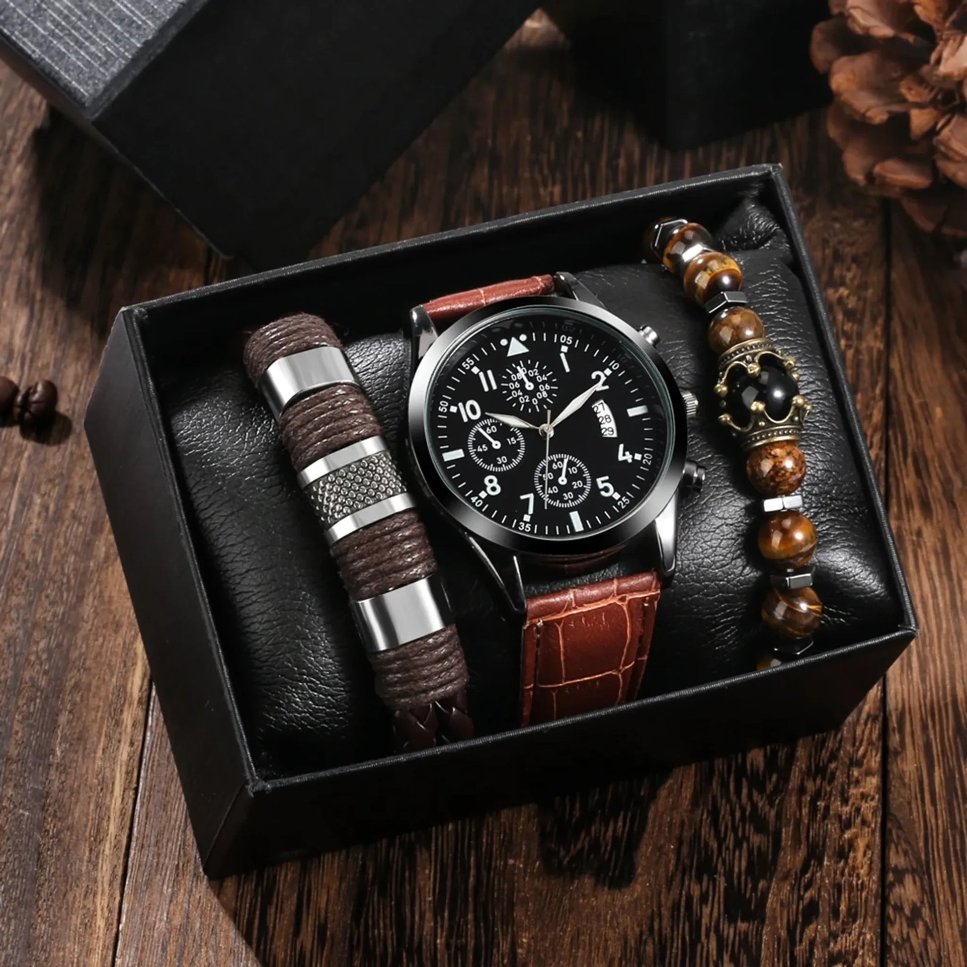 Elegant Men's Quartz Watch & Retro Bracelet Set – Premium Edition - nexivobd