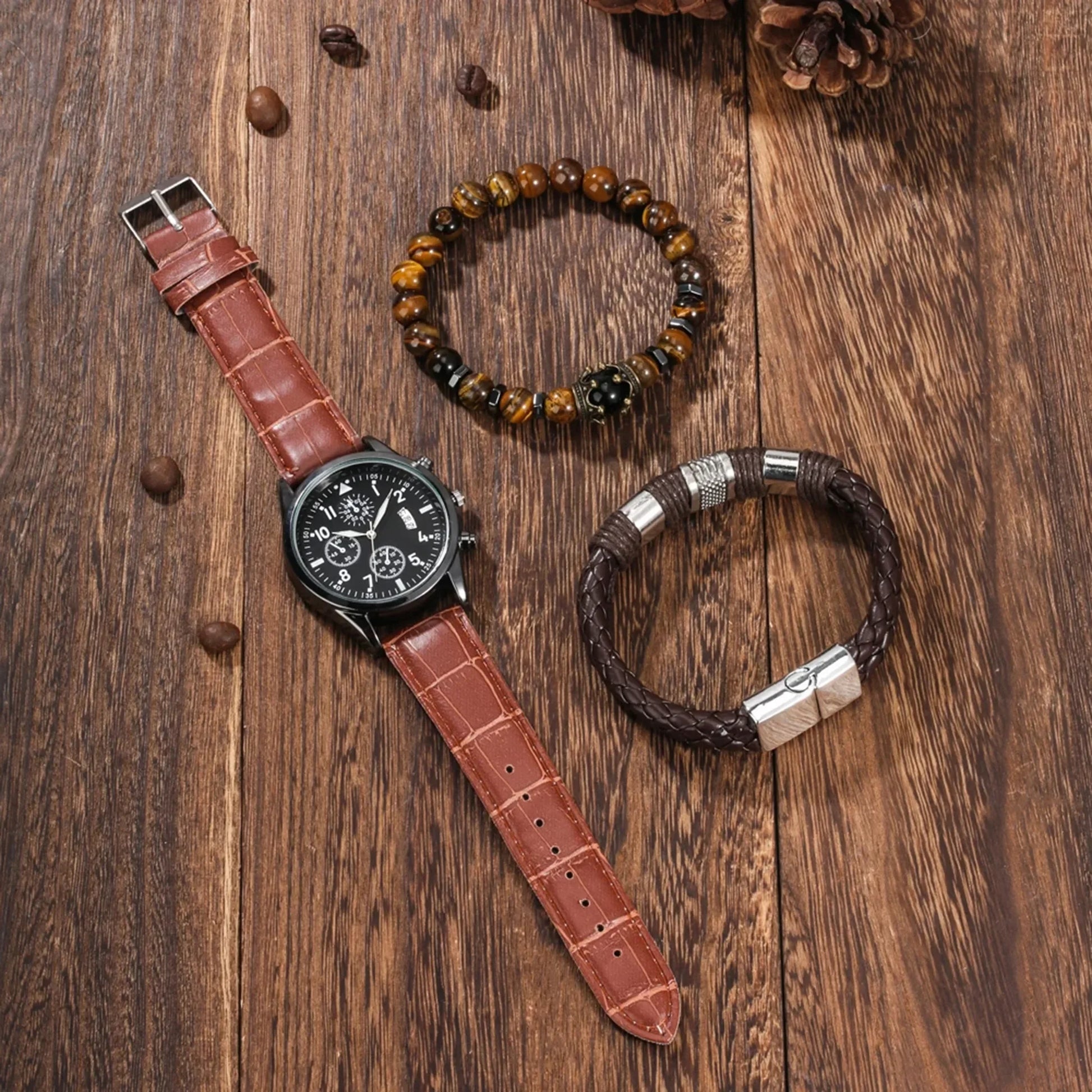 Elegant Men's Quartz Watch & Retro Bracelet Set – Premium Edition - nexivobd