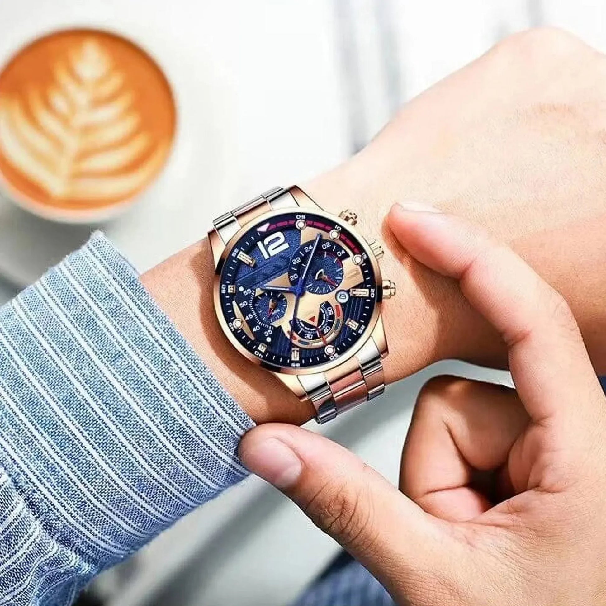 Men Watches Chronograph Stainless Steel Wrist Watches - nexivobd