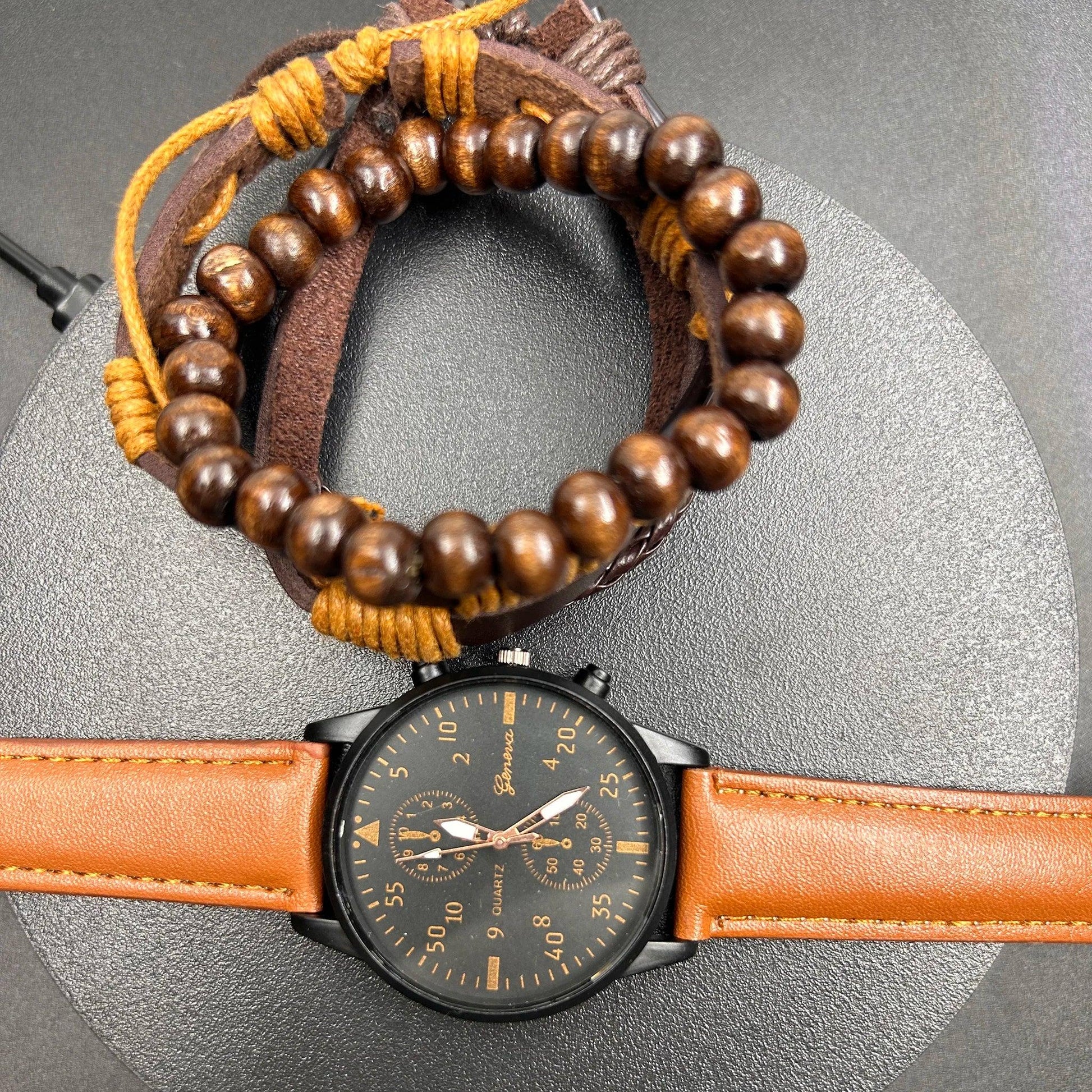 Men's Casual Watch & Bracelet Set – 4-in-1 Combo Watch - nexivobd